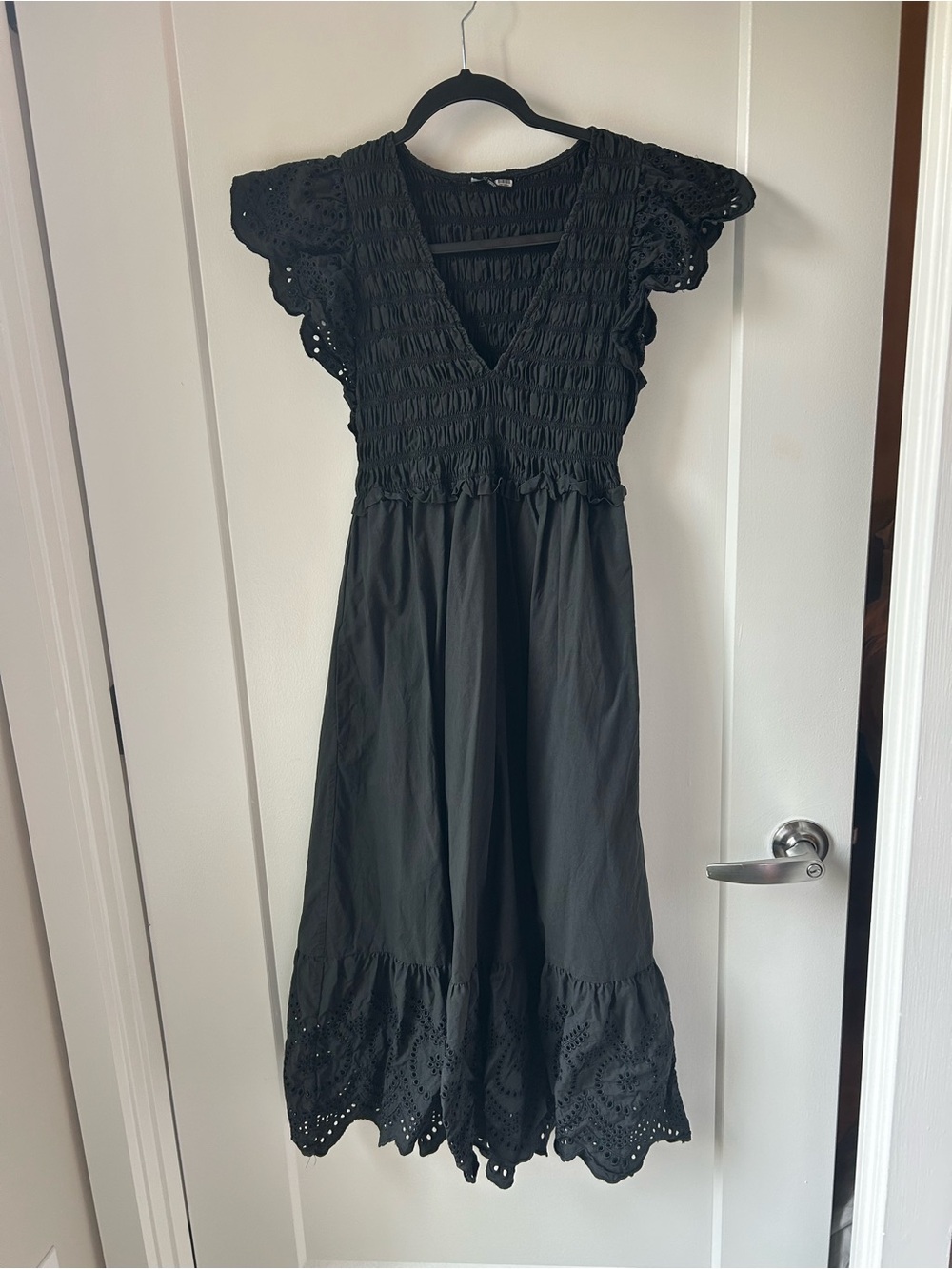Rails Black Eyelet Midi with Smocked V-Neck